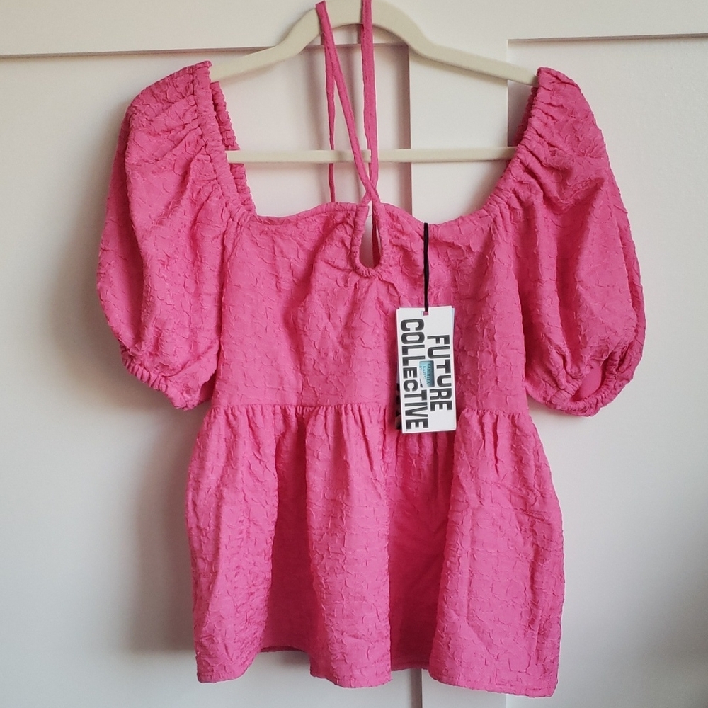 Future Collective Pink Textured Blouse